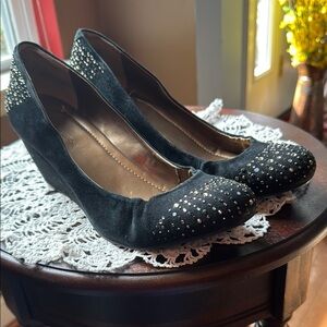 Elegant Black Studded Wedge Shoes